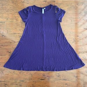 Alya Royal Purple Short Sleeve with Cutout Design Tee Shirt Dress Tunic